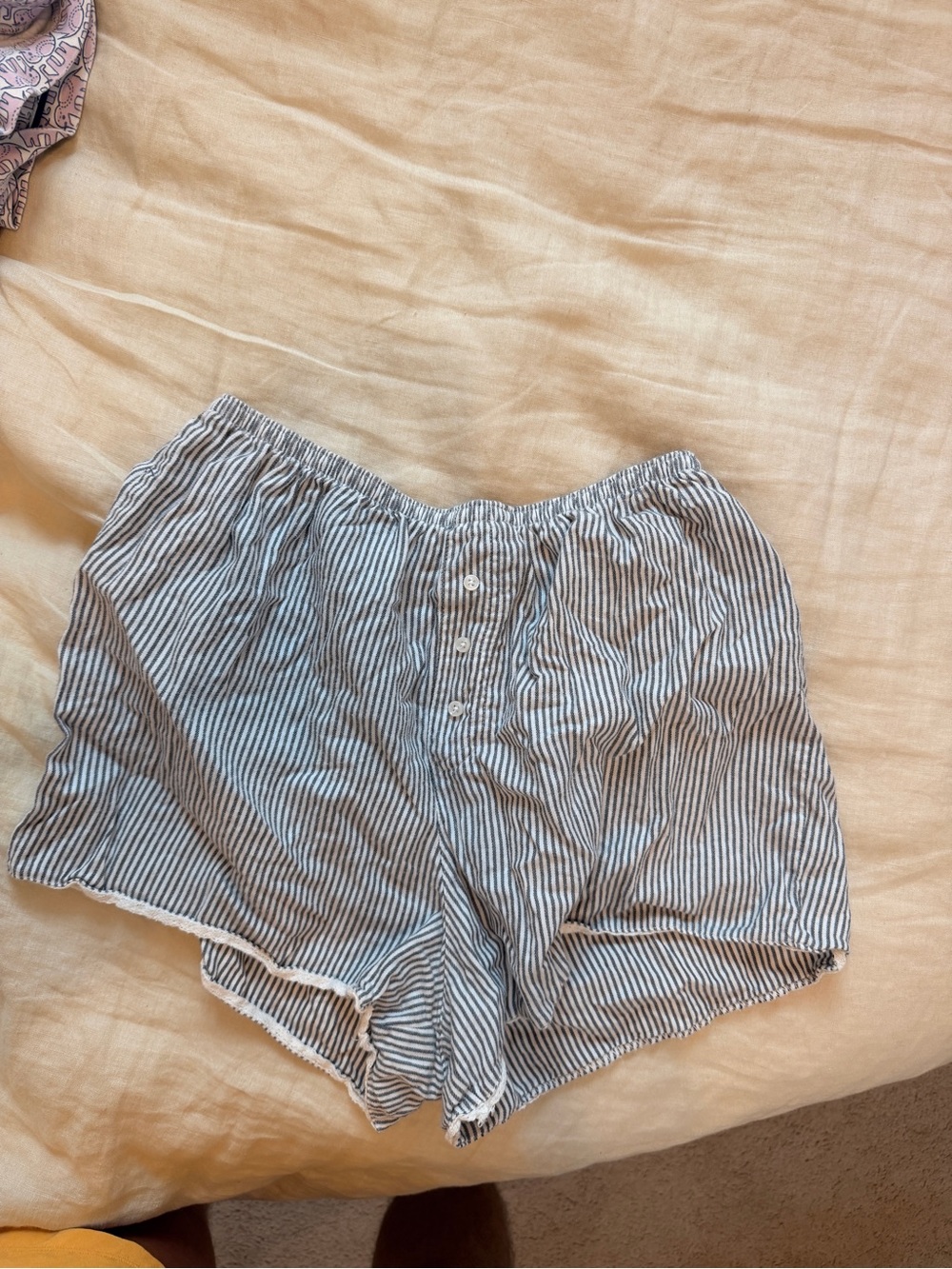 Striped Athletic Lounge Shorts in Blue and White